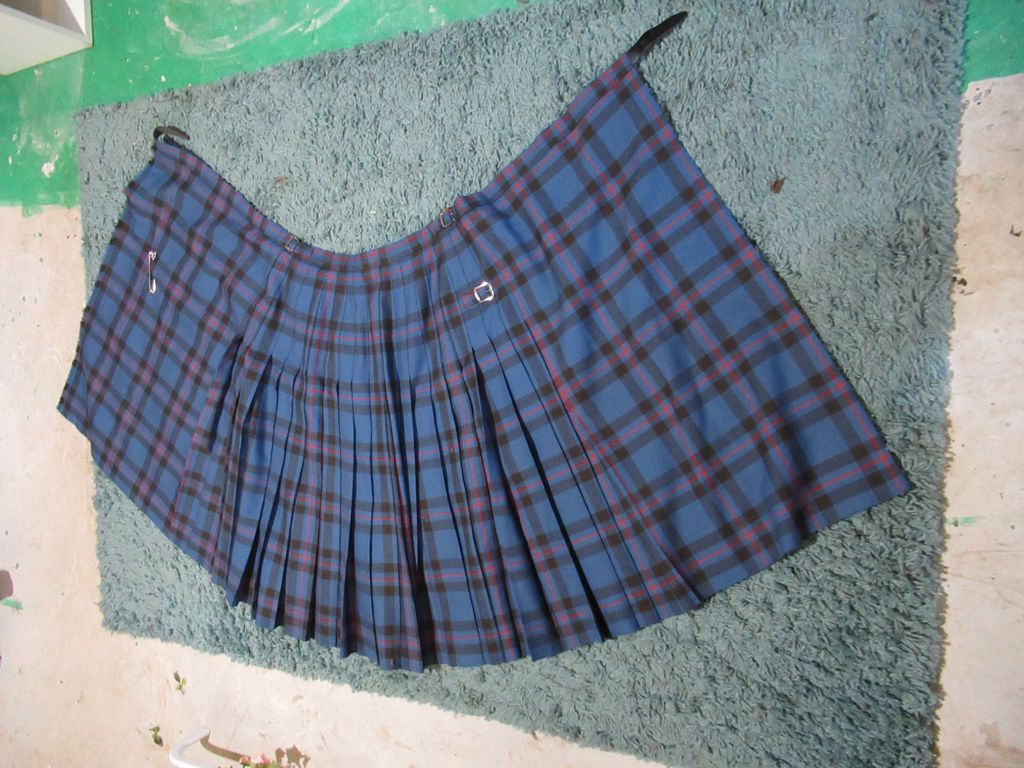 Blue check wool kilt